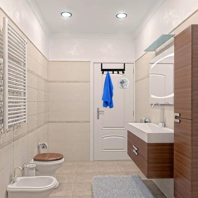 Alt view image 4 of 6 - Over Door Hook Hanger Back of Door Bathroom Towel Rack Hooks Heavy-Duty Organizer Sturdy Anti-Rust Black 5-Hooks Towel Holder for Bathroom Bedroom Kitchen Coat Bag Robe Towels