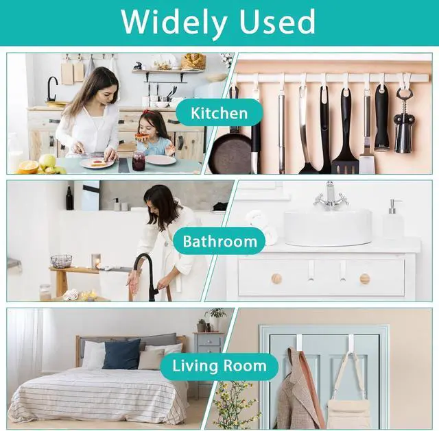Alt view image 7 of 7 - Plastic Over The Door Hooks 4 Pack Door Hanger Hook White Coat Rack Hook Plastic Over Doors Hooks for Hanging Clothes Towels for Bedroom Kitchen Bathroom