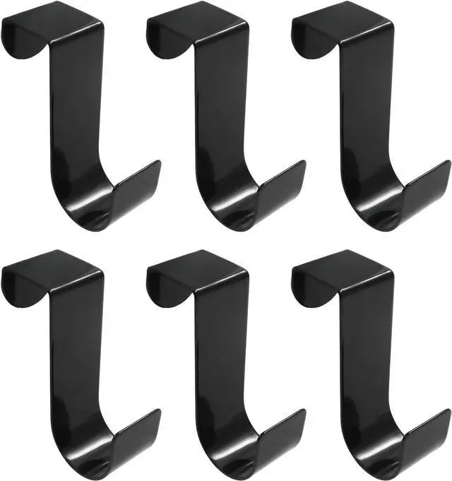 Alt view image 5 of 5 - 6 Pack Over The Cabinet Door Hook Metal Single Over Door Hooks Hanger Hook for Hanging Stocking Clothes Towels (Black)