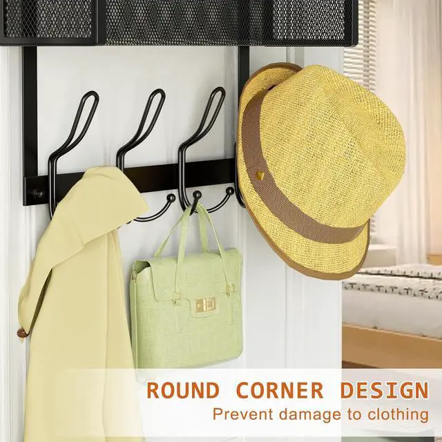 Alt view image 5 of 6 - Over The Door Hooks Organizer with 12 Coat Hooks & Mesh Baskets - Towel Rack Storage for Bathroom Kitchen Bedroom (Black)