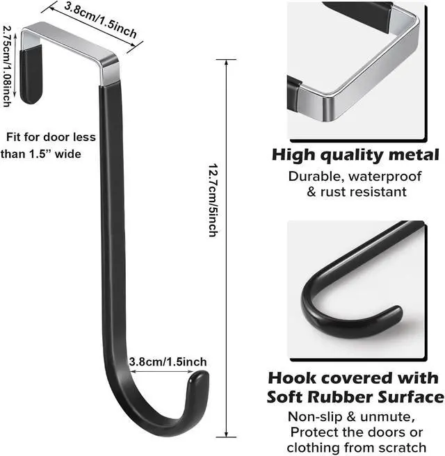 Alt view image 2 of 7 - 8 Pack Over The Door Hooks Multicolor High Load-Bearing Metal Single Door Hooks for Hanging Towels Clothes Bathroom Living Room Kitchen (White Black)