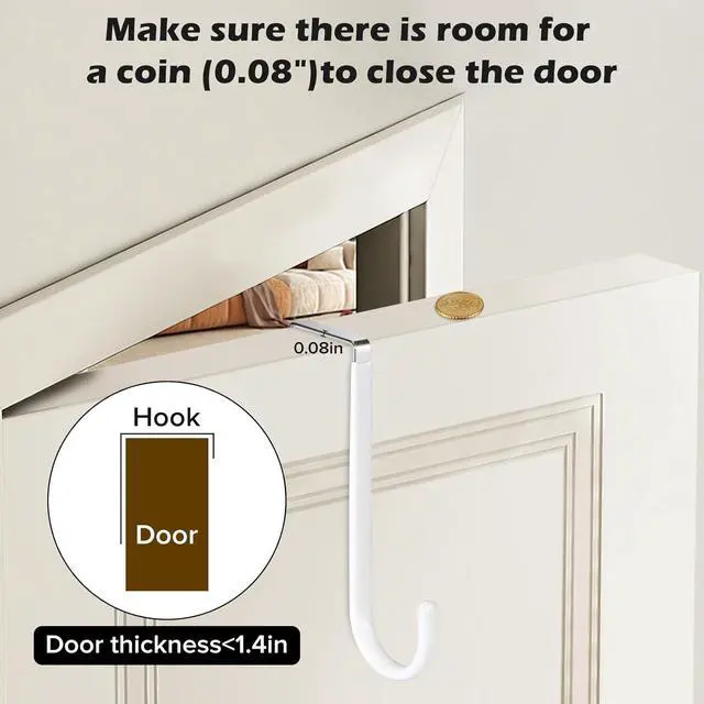 Alt view image 6 of 7 - 8 Pack Over The Door Hooks Multicolor High Load-Bearing Metal Single Door Hooks for Hanging Towels Clothes Bathroom Living Room Kitchen (White Black)