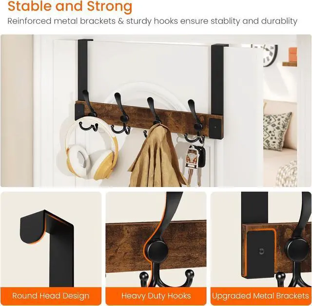 Alt view image 2 of 7 - Over The Door Hooks for Hanging Heavy Duty Wood Over Door Hanger Hook Over The Door Towel Coat Rack for Bathroom Back of Door Hooks for Hanging Towels Clothes Hats Rustic Brown Black