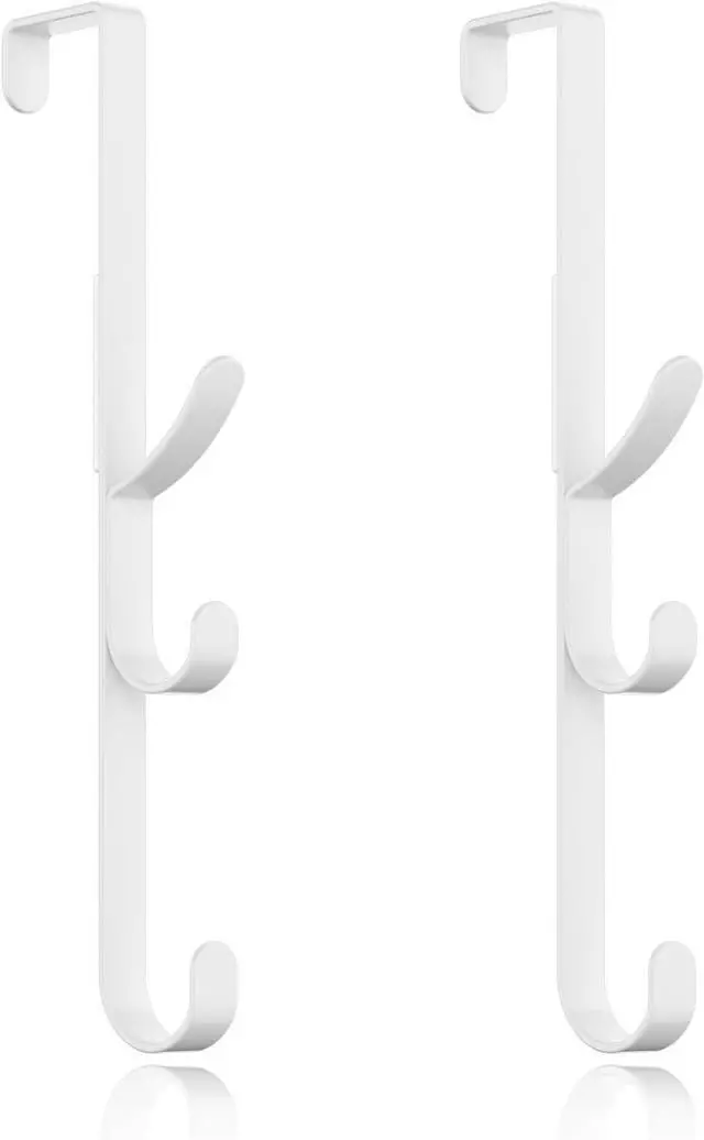 Main image of Over the Door Hooks hanger over the door towel hook Organizer hanging for coat clothes backpack hat purse Metal Towel Rack Back of Shower for Bathroom Dorm Bedroom Kitchen Office Closet (White-2Packs)