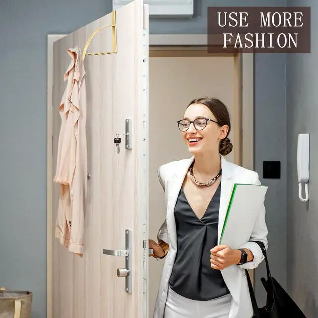 Alt view image 7 of 7 - 4 Pieces Over Door Hooks Hanger Multi Hanging Storage Organizers Valet Hooks for Coats Clothes Hoodies Hats Scarves Purses Keys Bath Towels Robes & More (Champaign Gold)