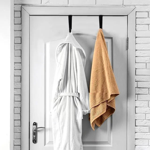 Alt view image 5 of 6 - 6 Pcs Over The Door Hook Flocked Door Hooks Soft Surface Heavy Duty Over The Door Hanger for Hanging Clothes Towels Coats Bathroom Kitchen Bedroom (Black)