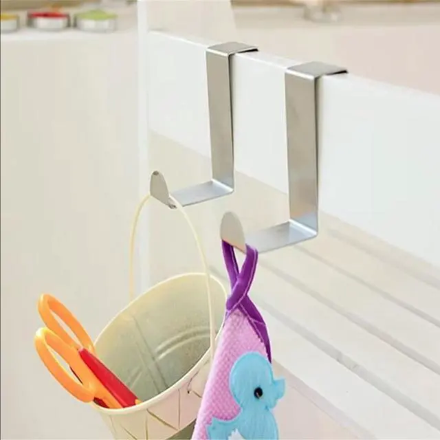 Alt view image 3 of 5 - 4 Pack Hooks. Stainless Steel Seamless Nail-Free Heavy-Duty Storage Bag Over The Door Hooks. Behind The Door Hook Storage is Suitable for Living Rooms Bathrooms Kitchens Cabinets Bedrooms