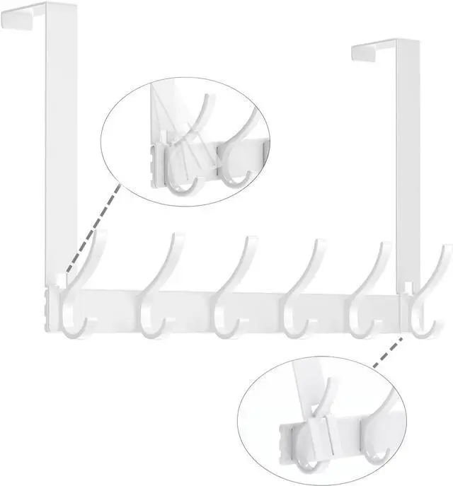 Alt view image 2 of 7 - Over The Door Hooks No Nail Over Door Hanger Holder No Assembly Required Large Over The Door Towel Rack with 12 Hooks Heavy Duty hooks for Bathroom Bedroom Kitchen Hanging Towels Coats (White)