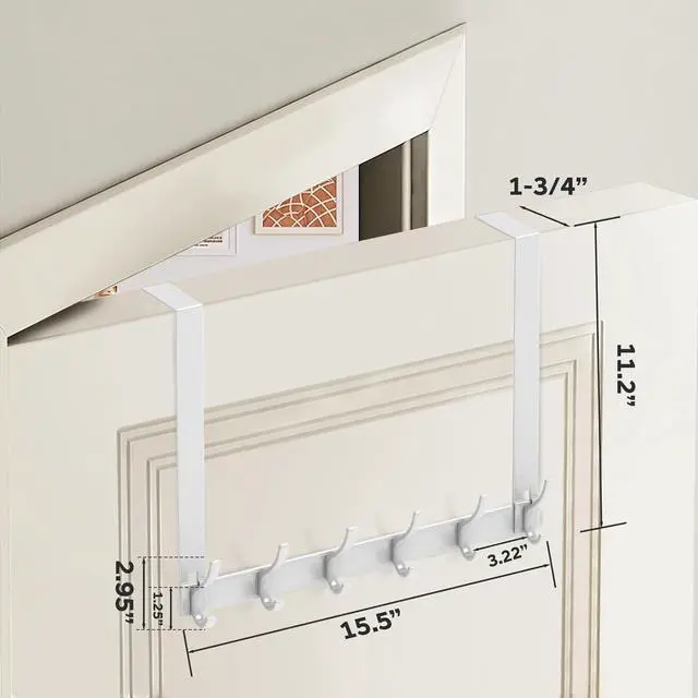 Alt view image 3 of 7 - Over The Door Hooks No Nail Over Door Hanger Holder No Assembly Required Large Over The Door Towel Rack with 12 Hooks Heavy Duty hooks for Bathroom Bedroom Kitchen Hanging Towels Coats (White)