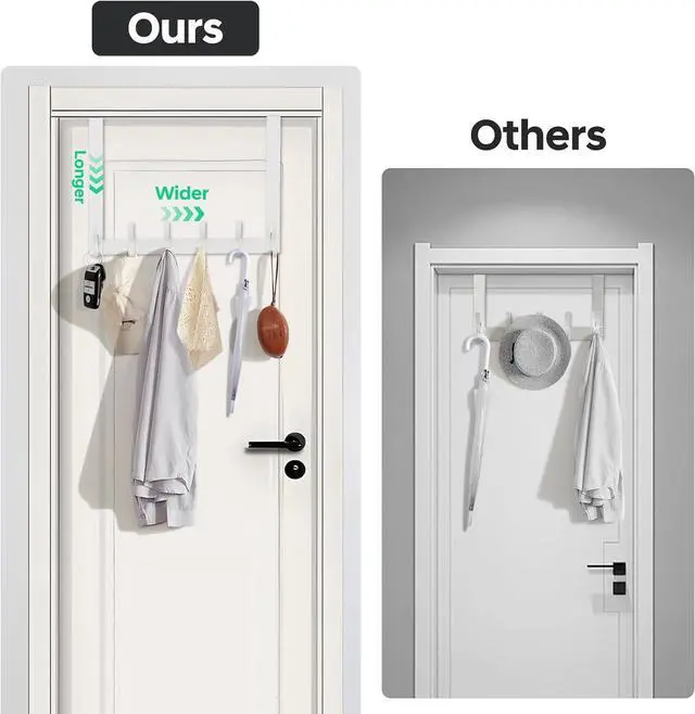 Alt view image 7 of 7 - Over The Door Hooks No Nail Over Door Hanger Holder No Assembly Required Large Over The Door Towel Rack with 12 Hooks Heavy Duty hooks for Bathroom Bedroom Kitchen Hanging Towels Coats (White)