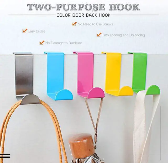 Alt view image 3 of 7 - 25 Pcs Over The Door Hook Kit - 5 Colors Metal Reversible Double Side Z Shaped Hanging Hooks for Kitchen Bathroom Bedroom Cabinet (Pink Blue Yellow Green Silver)