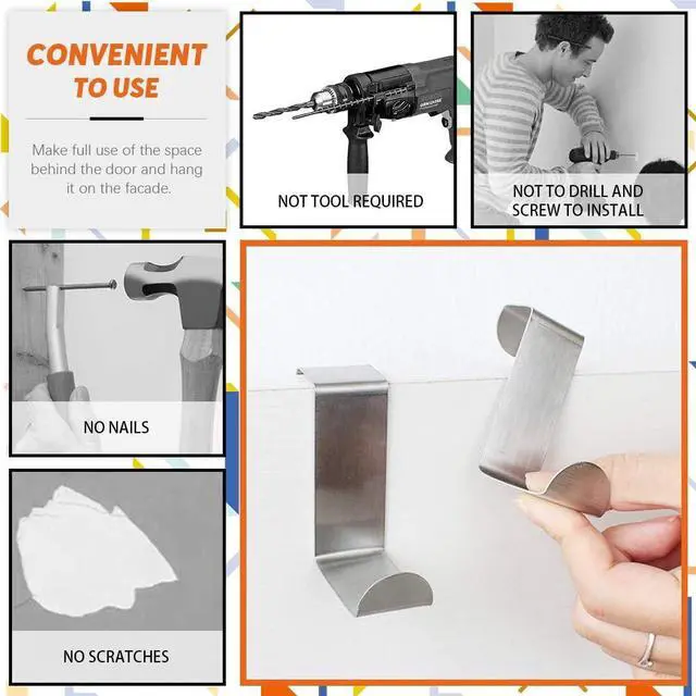 Alt view image 5 of 7 - 25 Pcs Over The Door Hook Kit - 5 Colors Metal Reversible Double Side Z Shaped Hanging Hooks for Kitchen Bathroom Bedroom Cabinet (Pink Blue Yellow Green Silver)