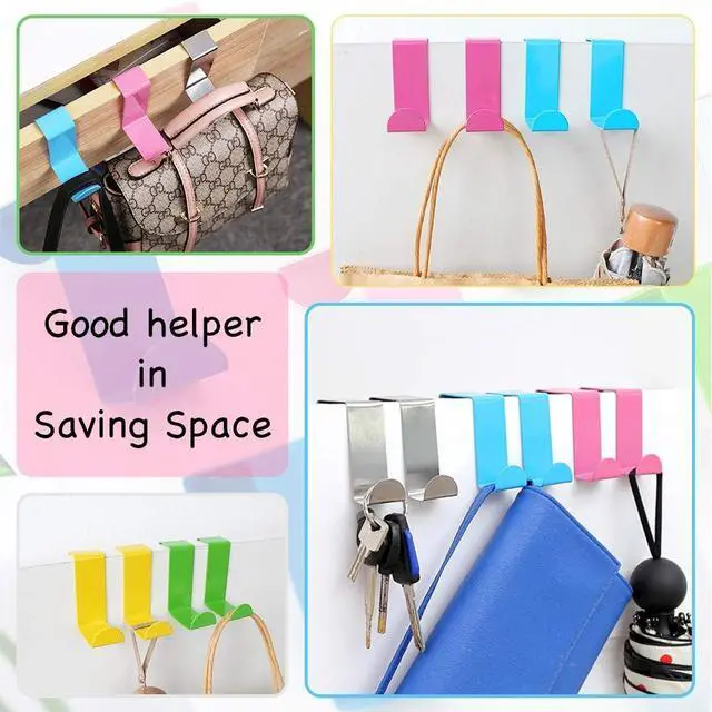 Alt view image 6 of 7 - 25 Pcs Over The Door Hook Kit - 5 Colors Metal Reversible Double Side Z Shaped Hanging Hooks for Kitchen Bathroom Bedroom Cabinet (Pink Blue Yellow Green Silver)