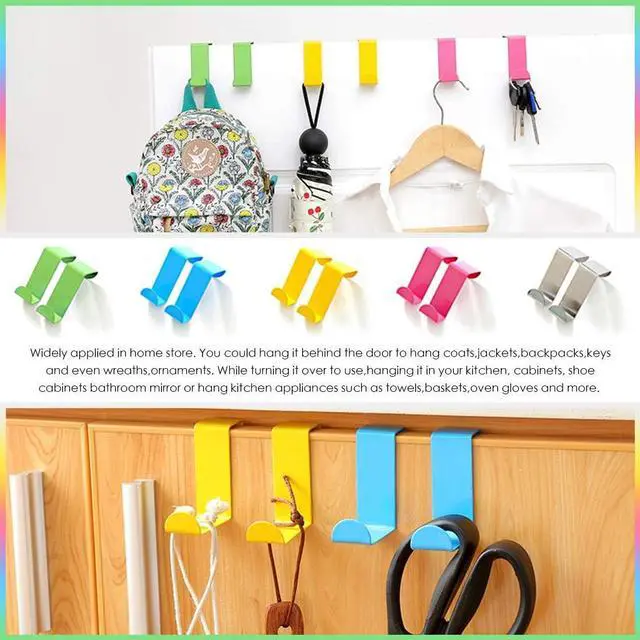 Alt view image 7 of 7 - 25 Pcs Over The Door Hook Kit - 5 Colors Metal Reversible Double Side Z Shaped Hanging Hooks for Kitchen Bathroom Bedroom Cabinet (Pink Blue Yellow Green Silver)