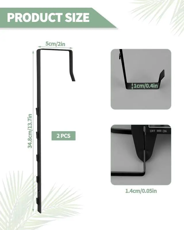 Alt view image 2 of 7 - 2 PCS Over The Door Mirror Hanger Adjustable Door Mirror Hanger Five-Hole Over The Doors-Mirrors Hook Mirrors Doors Hangers with 2 Iron Filings and Screws (Black)