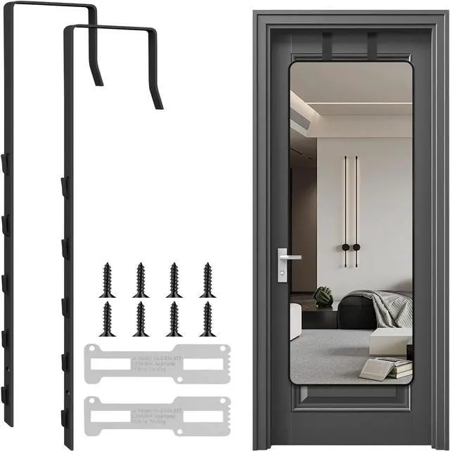 Main image of 2 PCS Over The Door Mirror Hanger Adjustable Door Mirror Hanger Five-Hole Over The Doors-Mirrors Hook Mirrors Doors Hangers with 2 Iron Filings and Screws (Black)