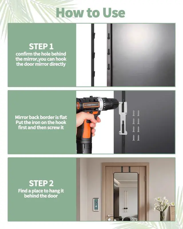 Alt view image 3 of 7 - 2 PCS Over The Door Mirror Hanger Adjustable Door Mirror Hanger Five-Hole Over The Doors-Mirrors Hook Mirrors Doors Hangers with 2 Iron Filings and Screws (Black)