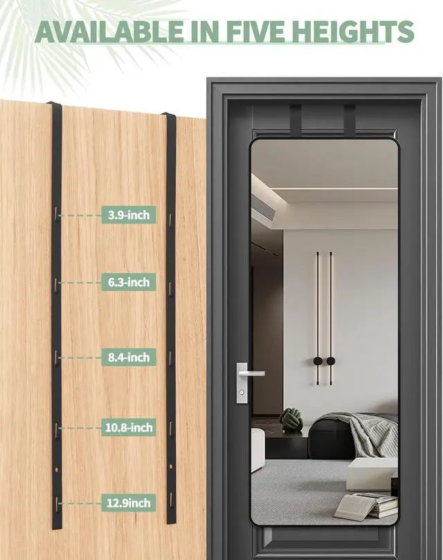 Alt view image 5 of 7 - 2 PCS Over The Door Mirror Hanger Adjustable Door Mirror Hanger Five-Hole Over The Doors-Mirrors Hook Mirrors Doors Hangers with 2 Iron Filings and Screws (Black)