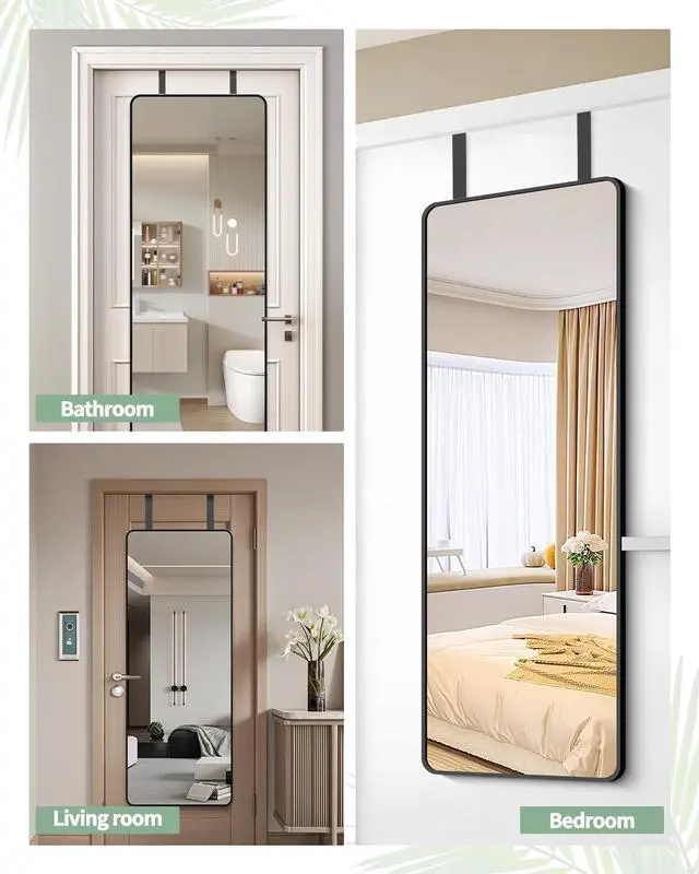 Alt view image 6 of 7 - 2 PCS Over The Door Mirror Hanger Adjustable Door Mirror Hanger Five-Hole Over The Doors-Mirrors Hook Mirrors Doors Hangers with 2 Iron Filings and Screws (Black)