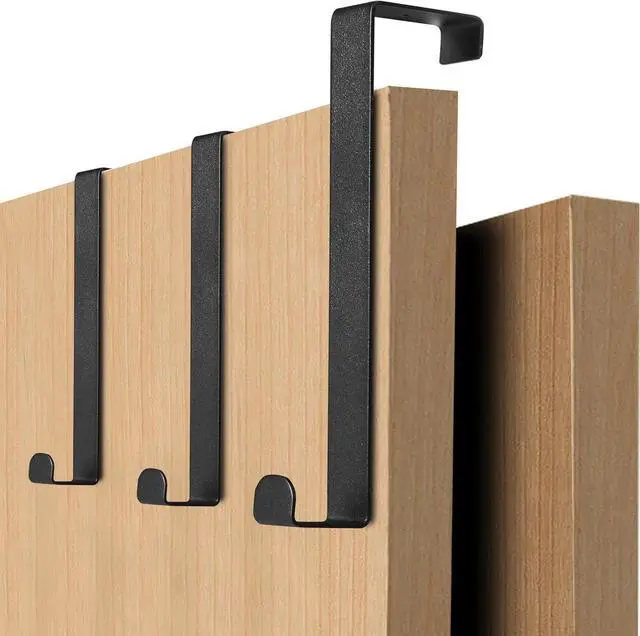 Main image of Over The Door Hooks 2-Pack Heavy Duty Towel Rack Hanger for Bathroom Bedroom Dorm Room Fixed Door Hooks for Hanging Robe Coat Towel Organizer (Black)