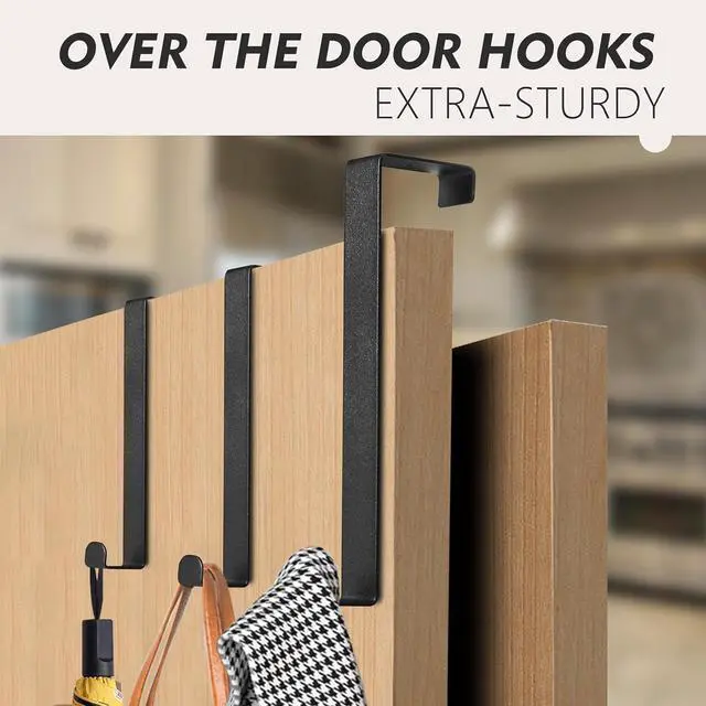 Alt view image 4 of 7 - Over The Door Hooks 2-Pack Heavy Duty Towel Rack Hanger for Bathroom Bedroom Dorm Room Fixed Door Hooks for Hanging Robe Coat Towel Organizer (Black)