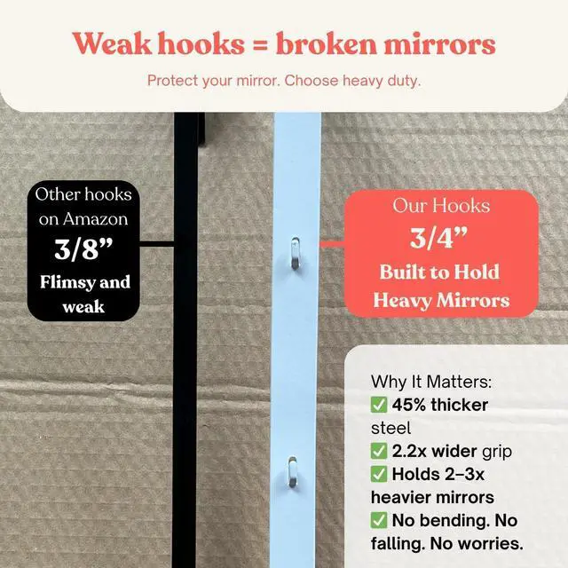 Alt view image 2 of 7 - [Heavy Duty] 14.5 Over-The-Door Mirror Hanger Set (Extra Wide) with Any-Banging Adhesive + Suction Cup Pads and Inner Protective Padding (Already Applied) | Door Brackets Hanger Hooks Set