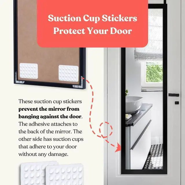 Alt view image 4 of 7 - [Heavy Duty] 14.5 Over-The-Door Mirror Hanger Set (Extra Wide) with Any-Banging Adhesive + Suction Cup Pads and Inner Protective Padding (Already Applied) | Door Brackets Hanger Hooks Set