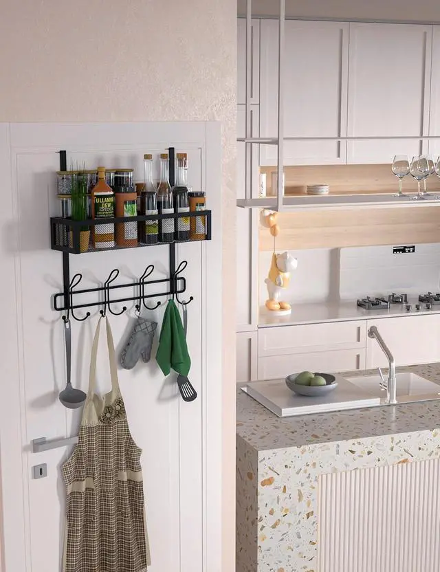 Alt view image 6 of 7 - Over The Door Hooks Organizer Storage - Over The Door Hanger for Coat Rack Storage with 12 Hook & 2 Mesh Baskets for Bathroom Bedroom Kitchen Office (Single Layer with 12 Hooks)
