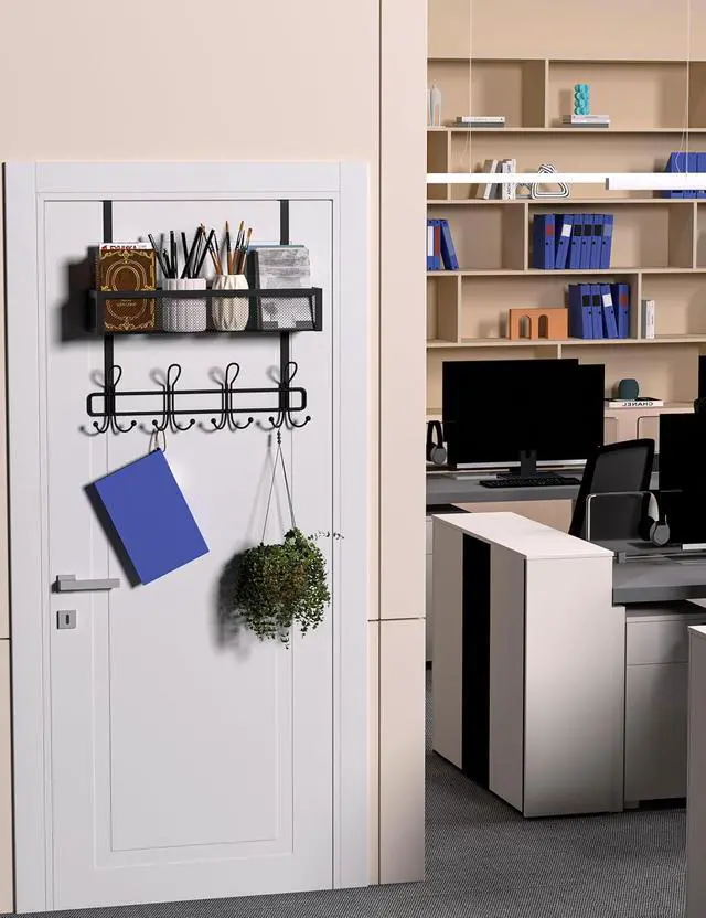 Alt view image 7 of 7 - Over The Door Hooks Organizer Storage - Over The Door Hanger for Coat Rack Storage with 12 Hook & 2 Mesh Baskets for Bathroom Bedroom Kitchen Office (Single Layer with 12 Hooks)