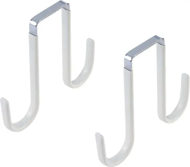 Main image of Double Sided Over The Door Hooks 2 Pack Towel Coat Hooks Door Hanger Hook for Hanging Clothes Towel Hats Bags Wreath - White