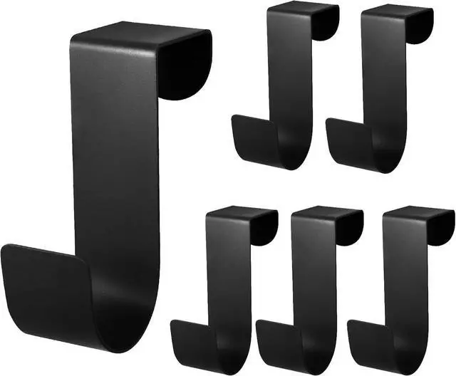 Main image of 6 Pcs Over The Cabinet Door Hooks Black Stainless Steel Hanger Hook Organizer Holder Back Door Hanger Single Hanging Hooks for Over The Door Kitchen Christmas Wreath Clothes