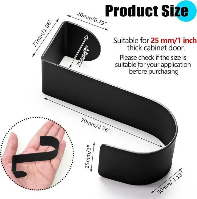 Alt view image 2 of 7 - 6 Pcs Over The Cabinet Door Hooks Black Stainless Steel Hanger Hook Organizer Holder Back Door Hanger Single Hanging Hooks for Over The Door Kitchen Christmas Wreath Clothes