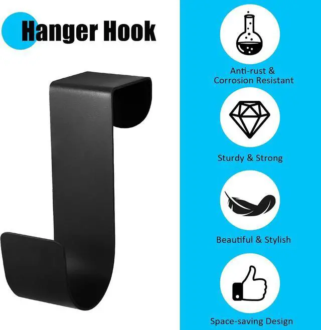 Alt view image 3 of 7 - 6 Pcs Over The Cabinet Door Hooks Black Stainless Steel Hanger Hook Organizer Holder Back Door Hanger Single Hanging Hooks for Over The Door Kitchen Christmas Wreath Clothes