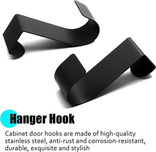 Alt view image 4 of 7 - 6 Pcs Over The Cabinet Door Hooks Black Stainless Steel Hanger Hook Organizer Holder Back Door Hanger Single Hanging Hooks for Over The Door Kitchen Christmas Wreath Clothes
