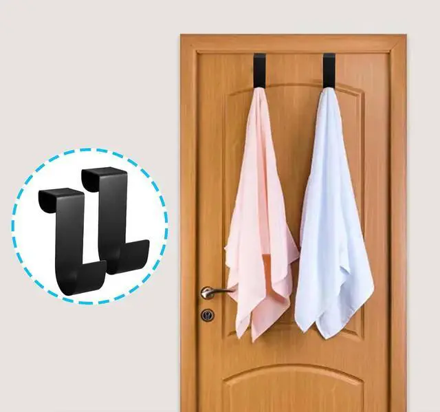 Alt view image 5 of 7 - 6 Pcs Over The Cabinet Door Hooks Black Stainless Steel Hanger Hook Organizer Holder Back Door Hanger Single Hanging Hooks for Over The Door Kitchen Christmas Wreath Clothes