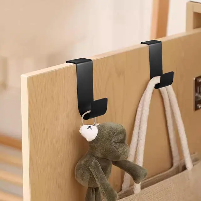 Alt view image 6 of 7 - 6 Pcs Over The Cabinet Door Hooks Black Stainless Steel Hanger Hook Organizer Holder Back Door Hanger Single Hanging Hooks for Over The Door Kitchen Christmas Wreath Clothes