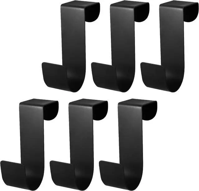 Alt view image 7 of 7 - 6 Pcs Over The Cabinet Door Hooks Black Stainless Steel Hanger Hook Organizer Holder Back Door Hanger Single Hanging Hooks for Over The Door Kitchen Christmas Wreath Clothes