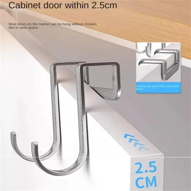 Alt view image 3 of 7 - Cabinet Door Hooks 4pcs Pack Double S-Shaped Drawer Hook for Narrow Space Stainless Steel Over Door Storage Hook for Kitchen Bathroom Closet Cabinet Cupboard Shower Drawer Wardrobe