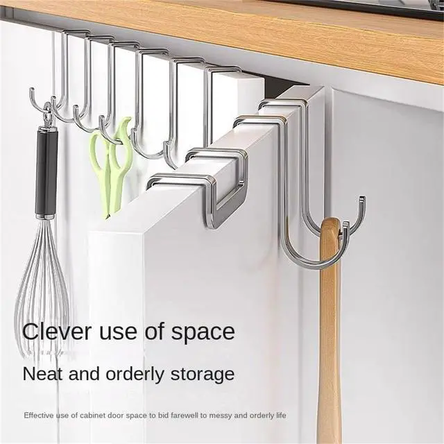Alt view image 5 of 7 - Cabinet Door Hooks 4pcs Pack Double S-Shaped Drawer Hook for Narrow Space Stainless Steel Over Door Storage Hook for Kitchen Bathroom Closet Cabinet Cupboard Shower Drawer Wardrobe