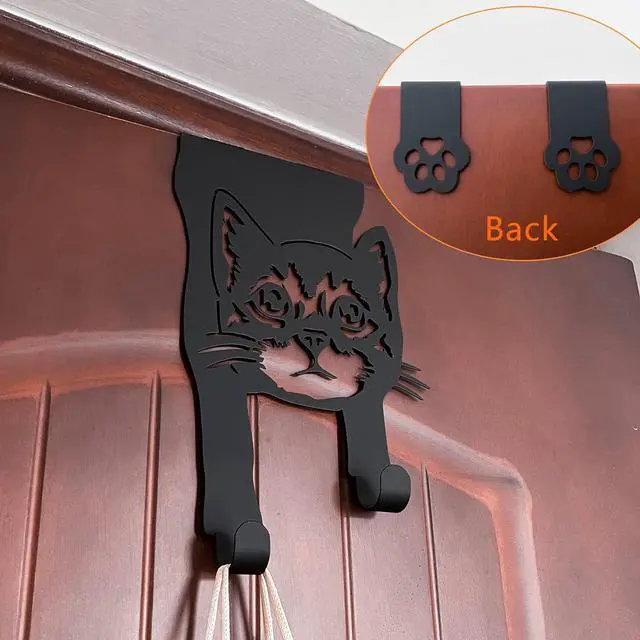 Alt view image 3 of 7 - Over The Door Hangers Strong Metal Hooks No-Tools Compact Design Rust-Free Black Coating Over The Door Hanger Hooks Cat Stuff for Home Office Storage Cat Decor Gifts for Cat Lovers