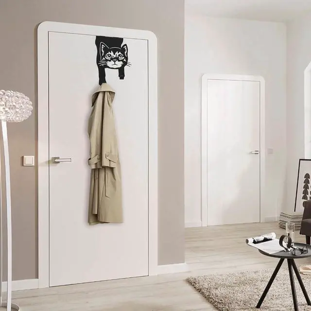 Alt view image 4 of 7 - Over The Door Hangers Strong Metal Hooks No-Tools Compact Design Rust-Free Black Coating Over The Door Hanger Hooks Cat Stuff for Home Office Storage Cat Decor Gifts for Cat Lovers