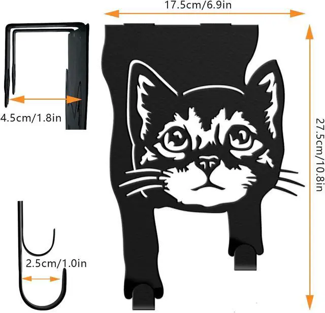 Alt view image 6 of 7 - Over The Door Hangers Strong Metal Hooks No-Tools Compact Design Rust-Free Black Coating Over The Door Hanger Hooks Cat Stuff for Home Office Storage Cat Decor Gifts for Cat Lovers