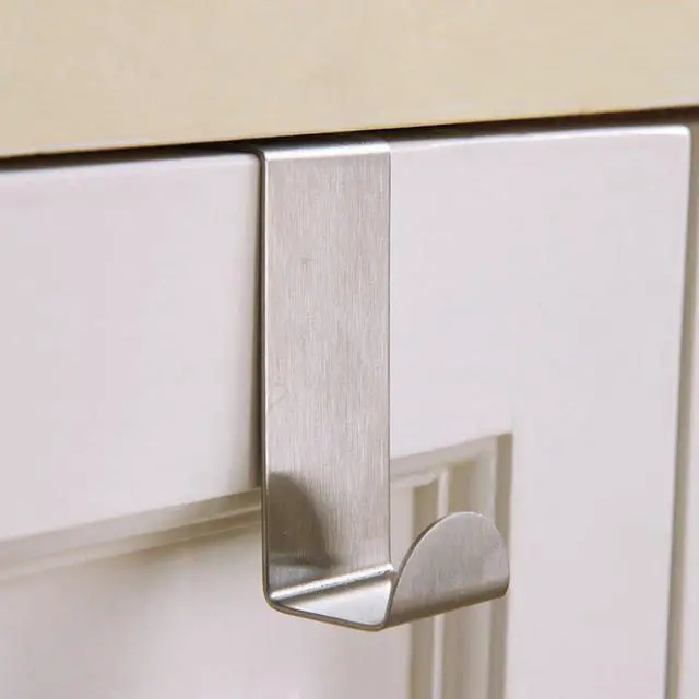 Alt view image 4 of 7 - Pack of 4 Stainless Steel Reversible Over Door Cabinet Drawer Hooks Office Kitchen Towel Coat Hooks Rack Silver