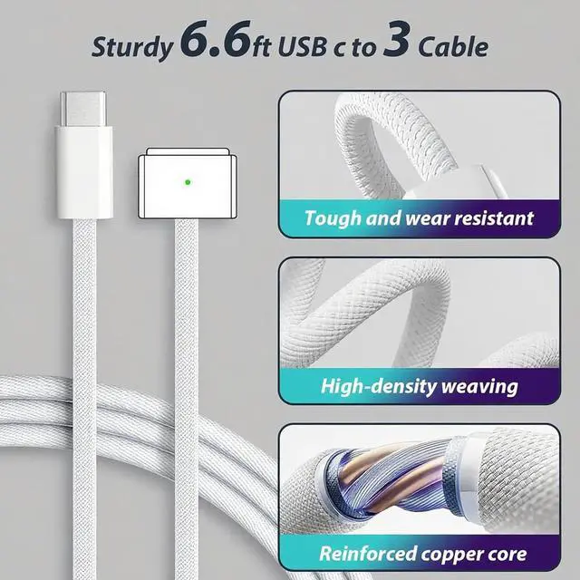 Alt view image 4 of 7 - 96W Charger for MacBook Pro 16 14 inch Mac Air 15 13 inch 2025 2024 2023 2022 2021 M1M4 Type C Fast Charger Power Adapter & 6.6FT Type C to Magnetic 3 Cable LED Applicable 2021-2025