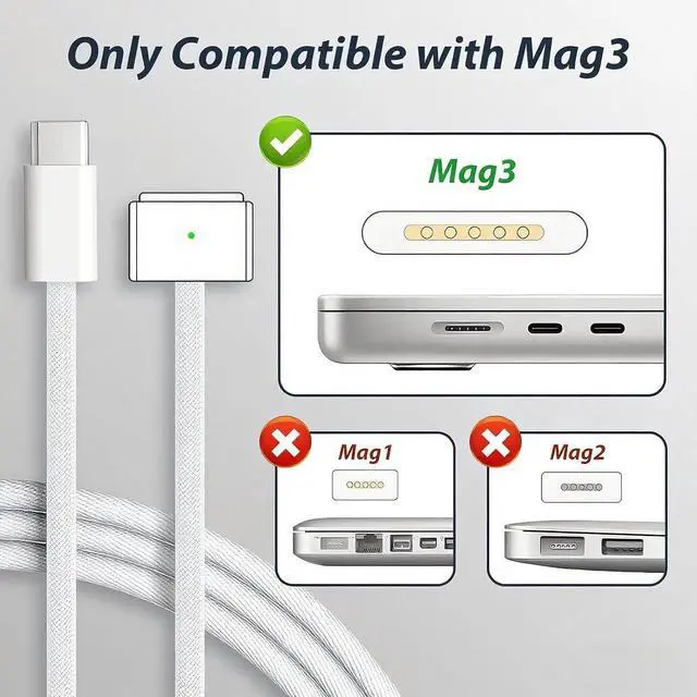 Alt view image 6 of 7 - 96W Charger for MacBook Pro 16 14 inch Mac Air 15 13 inch 2025 2024 2023 2022 2021 M1M4 Type C Fast Charger Power Adapter & 6.6FT Type C to Magnetic 3 Cable LED Applicable 2021-2025