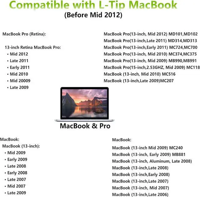 Alt view image 3 of 7 - Mac Book Pro Charger 60W L-Tip Mag 1 Power Adapter Compatible with Mac Book Pro 13 inch (Before Mid 2012 Models)