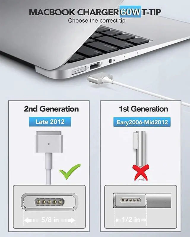 Alt view image 3 of 7 - 60W Mac Book Pro Charger Mag 2 Power Adapter Compatible with Mac Book Pro/Air 13 inch-15 inch Retina (Between 2012-2018)