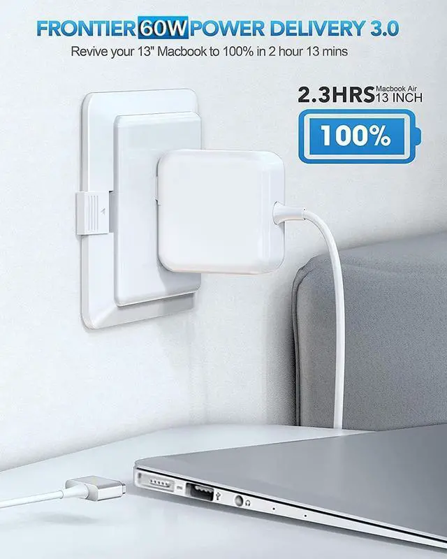 Alt view image 4 of 7 - 60W Mac Book Pro Charger Mag 2 Power Adapter Compatible with Mac Book Pro/Air 13 inch-15 inch Retina (Between 2012-2018)