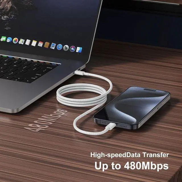 Alt view image 2 of 7 - 240w USB-c Charge Cable (2 m) 6ft USBC to USBC Woven Fast Charging Cord Type C Compatible for MacBook Pro Air iPad mini/iPhone 16 Pro Max 15 Plus 17 Air  Galaxy S25 Ultra/S24/S23/S22/S21/S20