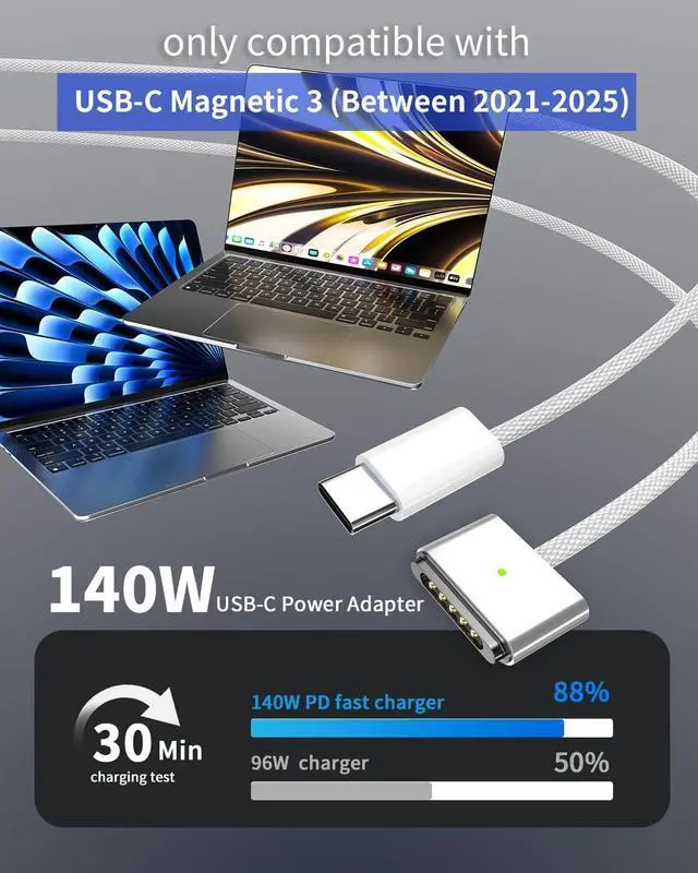 Alt view image 3 of 7 - Mac Book Pro Charger - 140W USB-C Power Adapter USB-C to Mag 3 Cable Compatible with Mac Book Pro/Air 13/14/15/16 inch M1 M2 M3 M4 (Between 2021-2025)